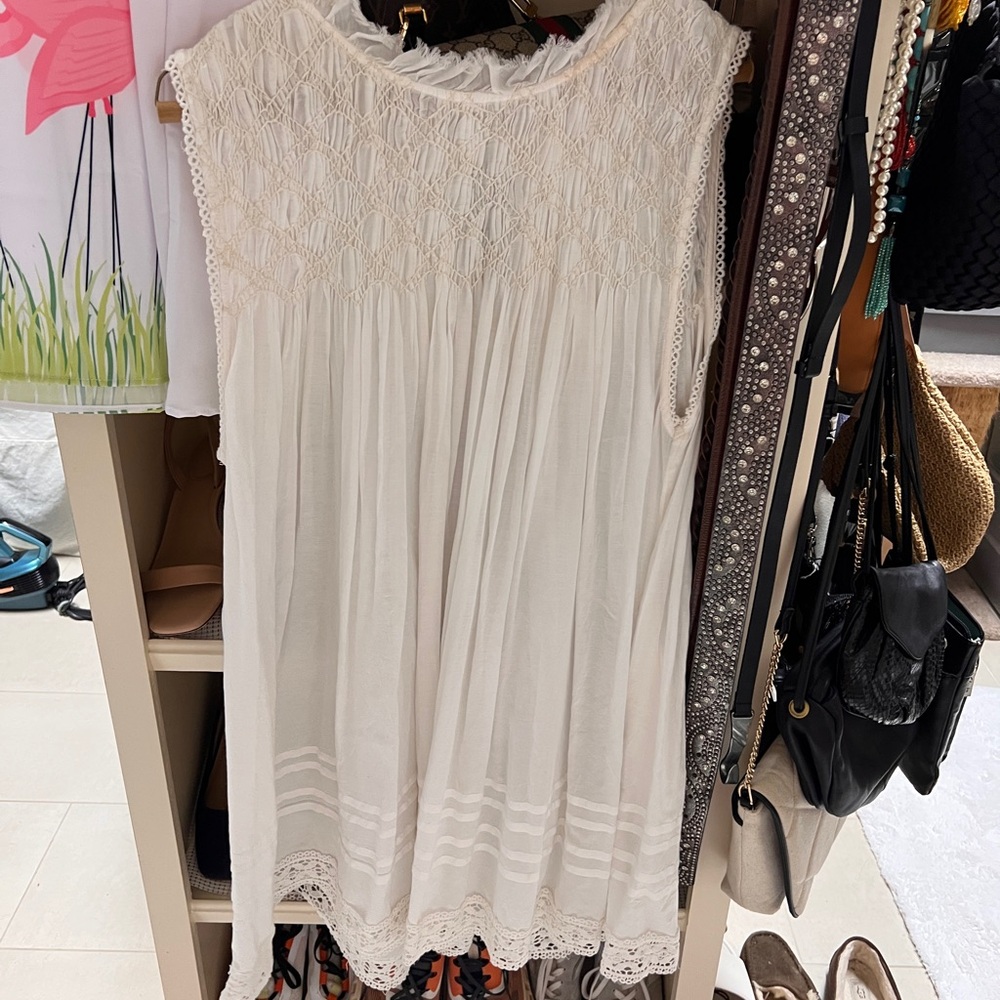 Free People White Pleated Smocked Mini Sundress